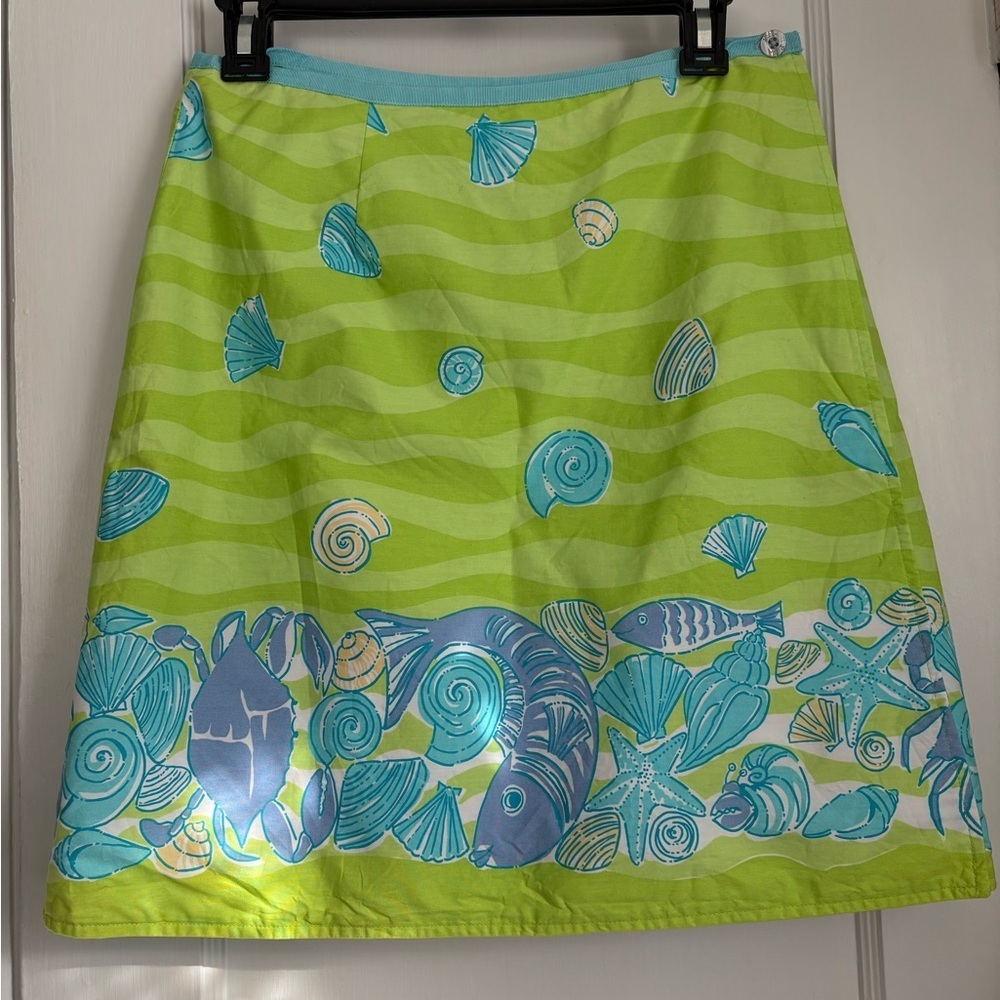 Lilly Pulitzer Lime Green Coastal Seashell Print A-Line Skirt,Sz: 8